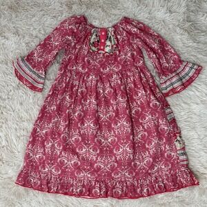 Sage & Lilly Girls Dress Size 6 Pink White‎ Damask Print Ruffle Bell Sleeve